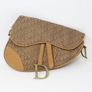 Trotter Saddle Hand Bag Beige Canvas Leather Purse